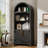 Arched Display Cabinet With Decorative Striped Doors, Modern Accent Storage Cabinet-122057299