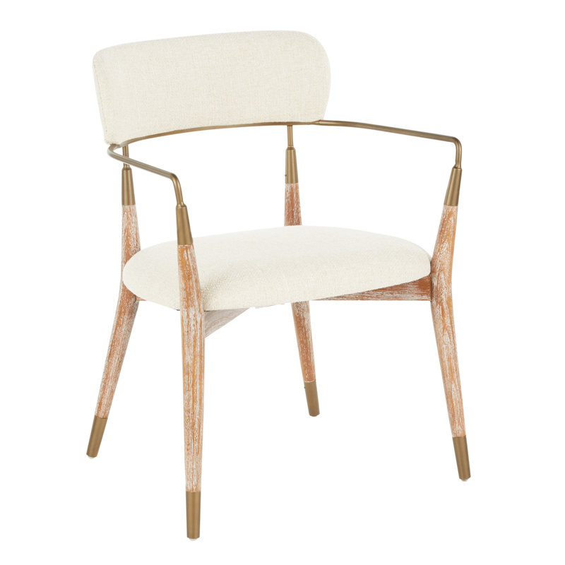 Chaise contemporaine en bois délavé blanc et tissu crème avec accent cuivre - ensemble de 2