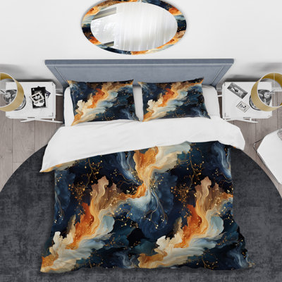 Orange And Teal Astral Marble Dreams Abstract Duvet Cover