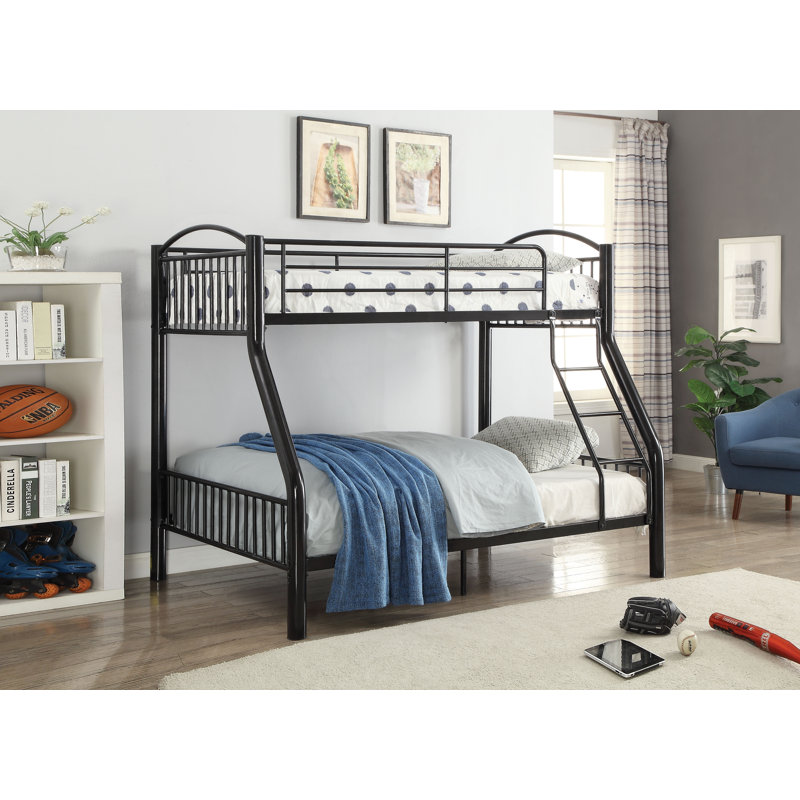 Pharr Contemporary Bunk Bed with Built-in Front Ladder, Twin over Full, Black