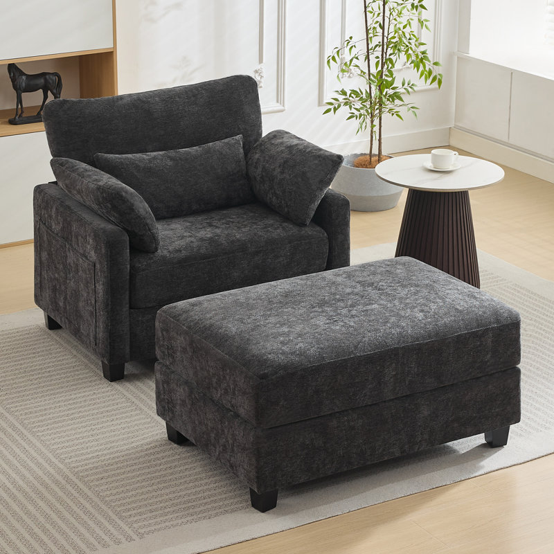 Fauteuil en chenille avec repose-pieds l 37,8 po, Grey Chenille
