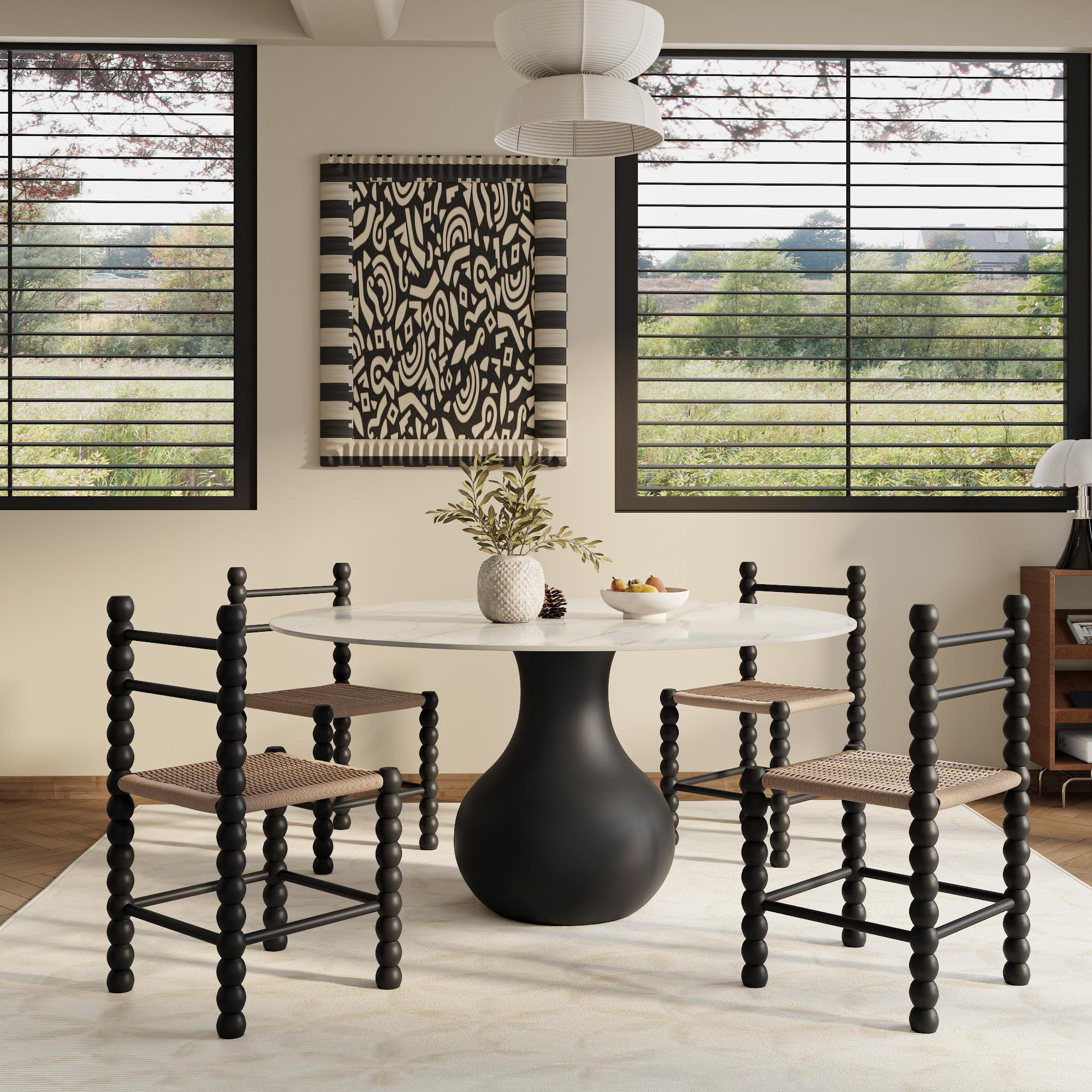 Hokku Designs Chic Luxury Black Round Dining Kitchen 59" Table - White ...
