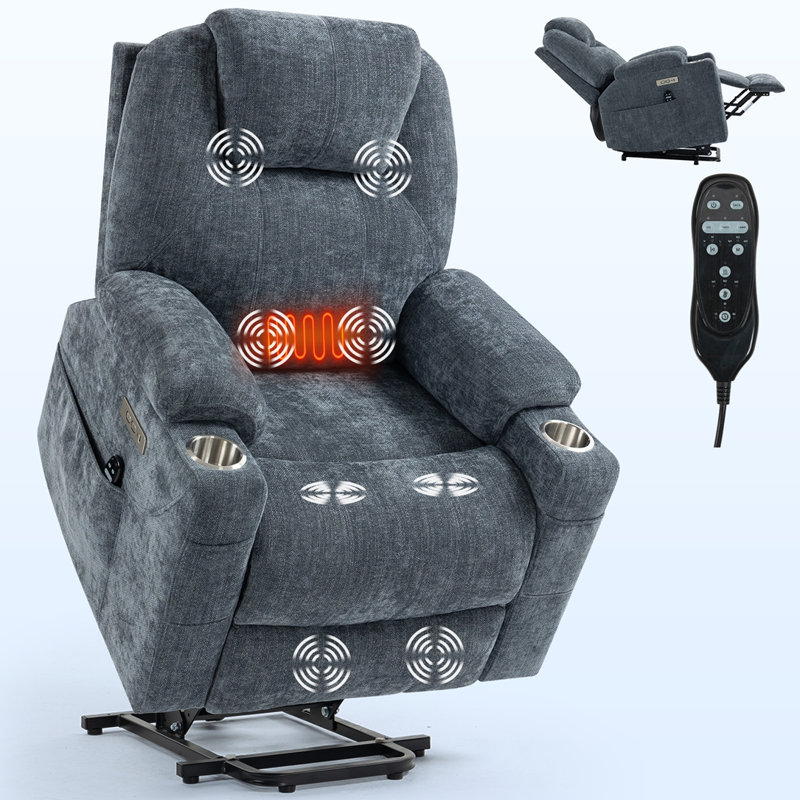 Fauteuil inclinable rembourré Warnnel, Chenille gris-bleu