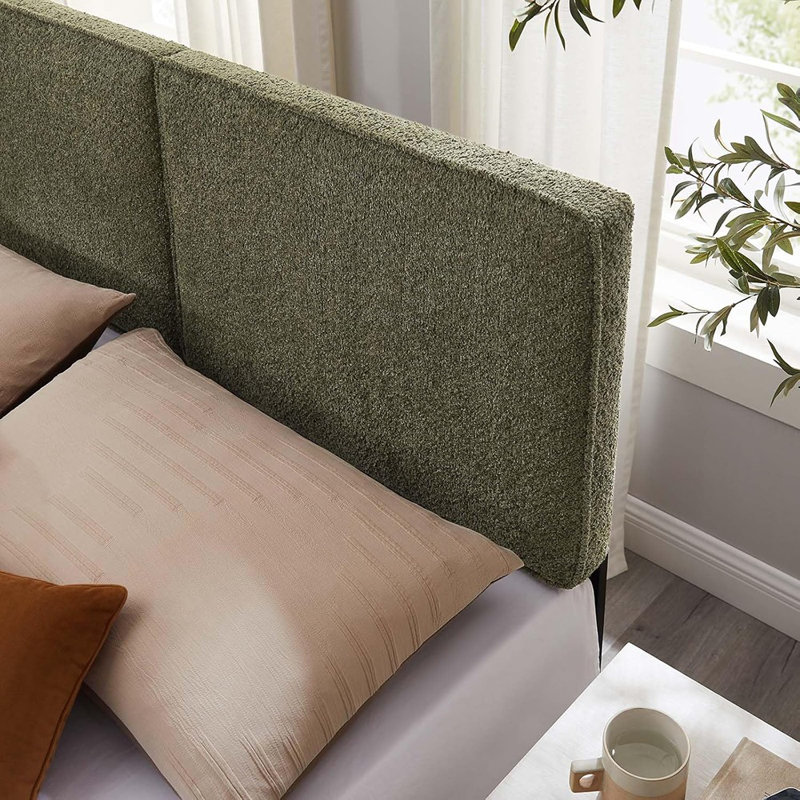 Modern Fabric Full Headboard With Padded Pillow Design, Height-Adjustable Mounting