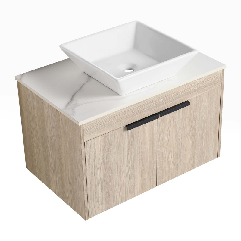 Meuble-lavabo mural simple 29,5 po avec plateau en pierre frittée Clemaville