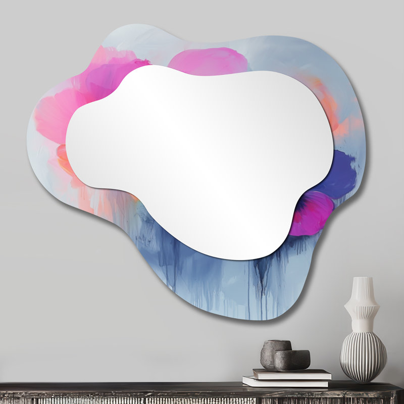 Pansies Watercolor Minimal Blooms - Poppy Cloud Decorative Wall Mirror, Traditional Vanity Mirror, Printed on Metal