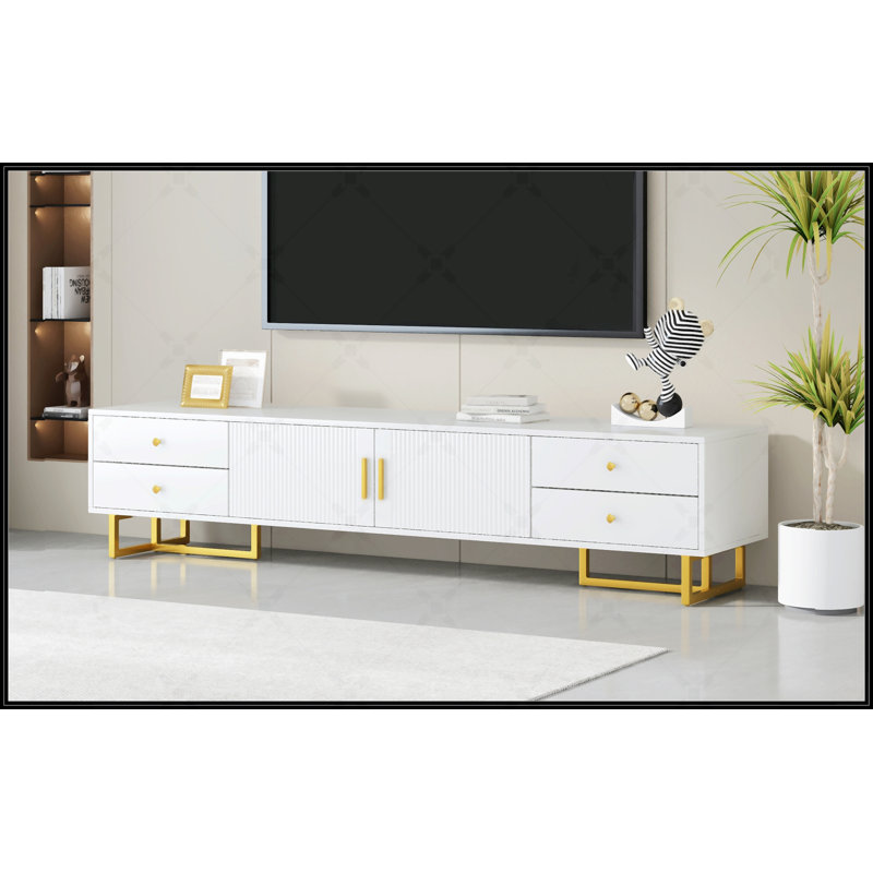 Meuble télé moderne avec rangement, meuble télé pour téléviseur de 65 pouces et plus, VIBE HAUS, console multimédia élégante et fonctionnelle