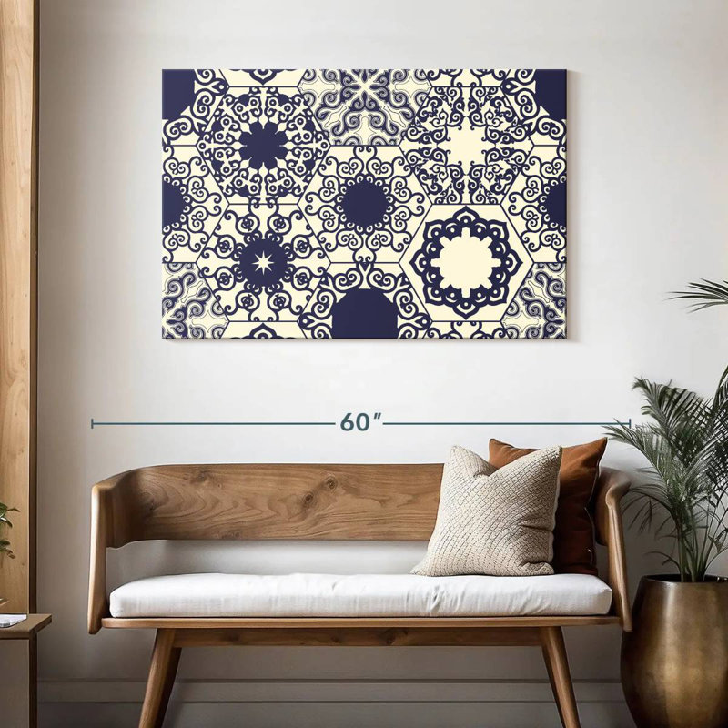 Motif de carreaux ornés bleu Kerner, H 30 po x l 45 po