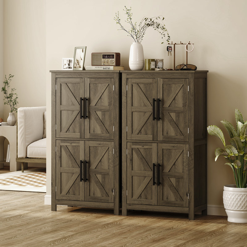 Bathroom Floor Storage Cabinet, Farmhouse Bathroom Cabinet With 4 Doors And Adjustable Shelf, Brown, Brown