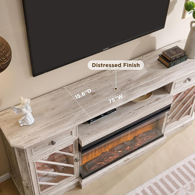 75 Inch Electric Fireplace Tv Stand For Tvs Up To 85'' With 36" Fireplace & Led Lights With Shelves & Storage