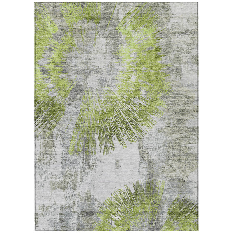 Tapis intérieur lavable abstrait 8 pi x 10 pi vert gris et gris anthracite artichaut