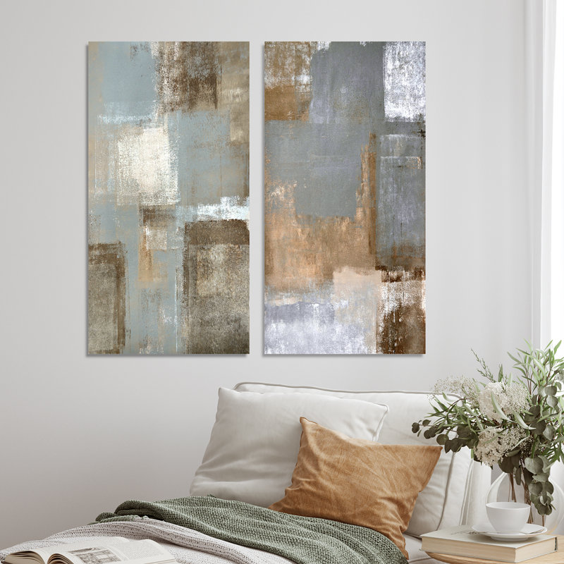 «Gray Meets Brown Abstract Art VI», ensemble de 2 peintures sur toiles, Toile tendue, H 20 po x l 24 po x P 1 po