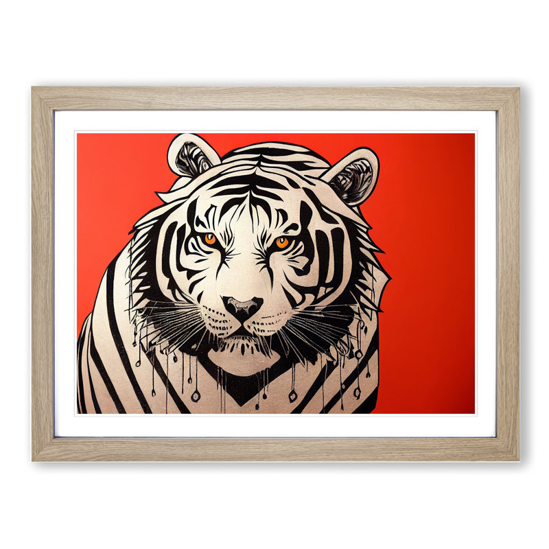 Modern Art Tiger Abstract - Framed Print, 46cm H x 64cm W x 2cm D, Oak Framed