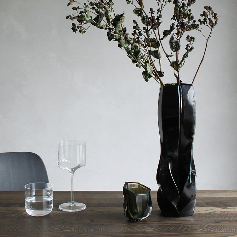 SHIMMER Candle Holder, Green Polished Glass