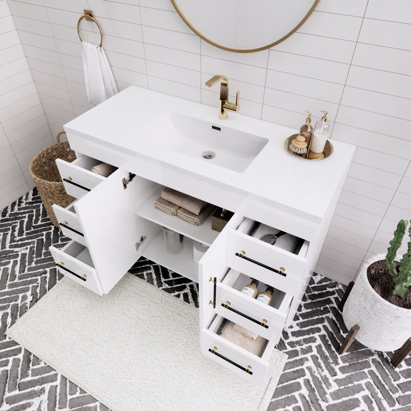 Ensemble de meuble-lavabo simple 48 po Spring, Blanc brillant