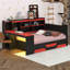 Lit de jeu avec bureau et 3 tiroirs, lit plateforme en bois avec tablettes de rangement-1159505801-1159505807