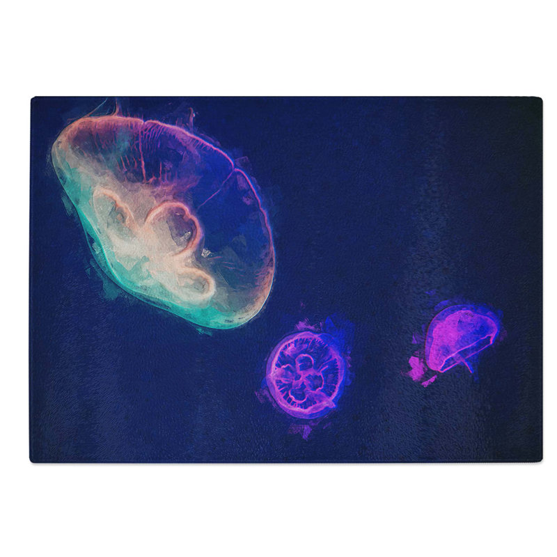 Tempered Glass Neon Jellyfish Chopping Board, 28.5 cm W x 20 cm L