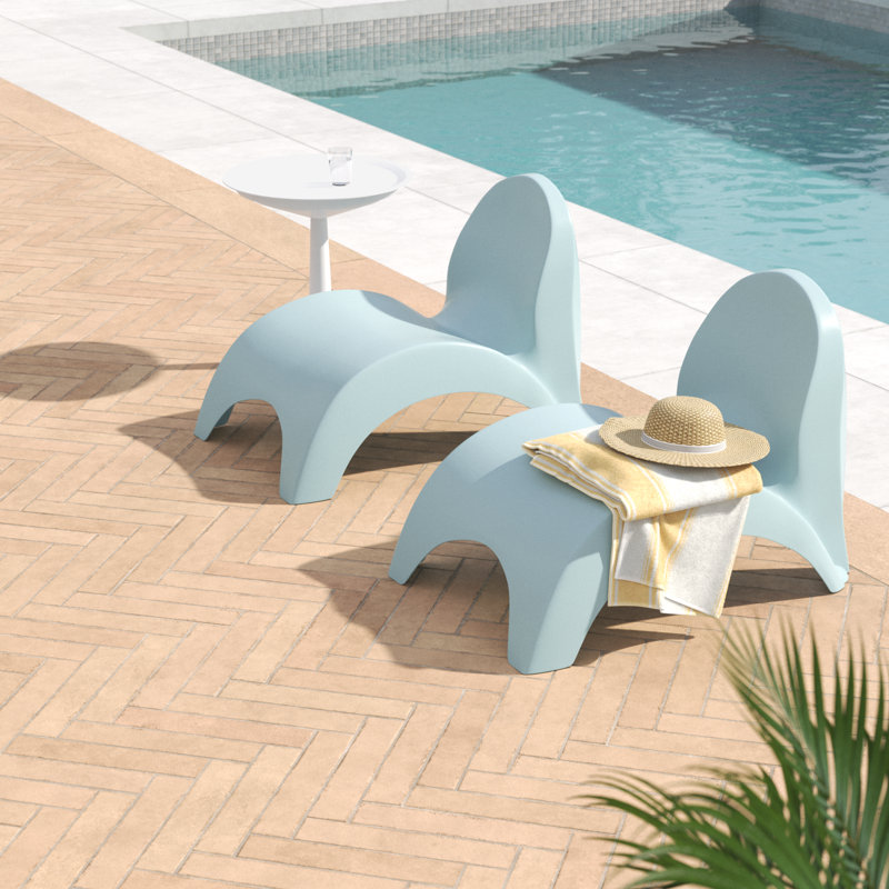 Ameswood Outdoor Chaise Lounge Set with Table, Blue/White