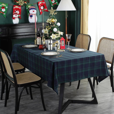 British Tartan Rectangular Tablecloth 140x260cm , Blue Green