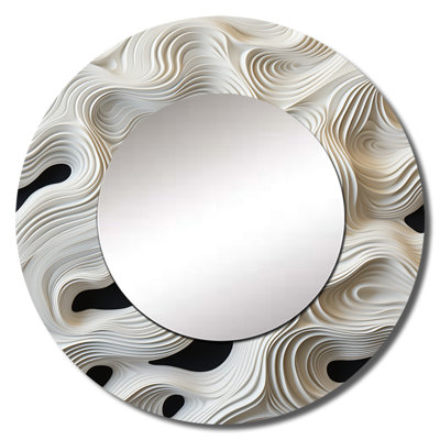 Monochrome Op Art Black And White Waves - Op Art Unique Mirror, White Large Wall Mirror, Printed Metal Art