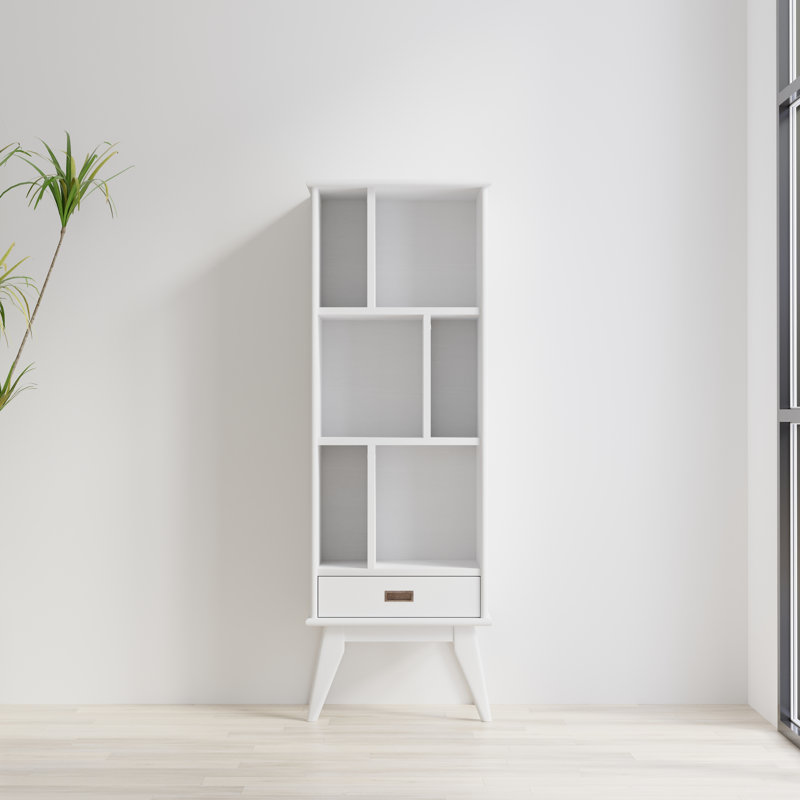 Bibliothèque moderne Mid-Century Draper H 64 "avec tablettes réglables et pieds inclinés, Blanc
