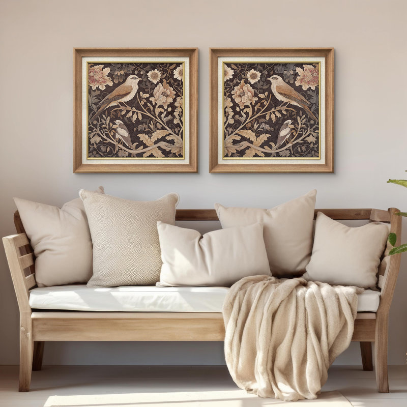 «Classic Classic Birds and Chrysanthemum Floral», reproduction d'art encadrée de la chambre principale, 2 pièces