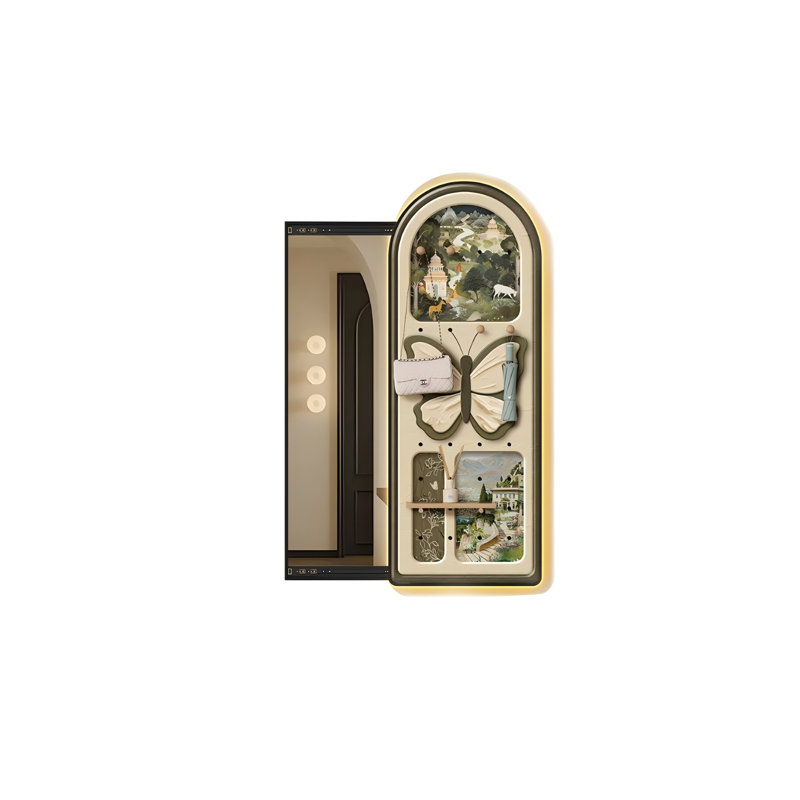 Modern Retractable Pegboard Dressing Mirror with Concealment Feature, 42.52" x 27.56"