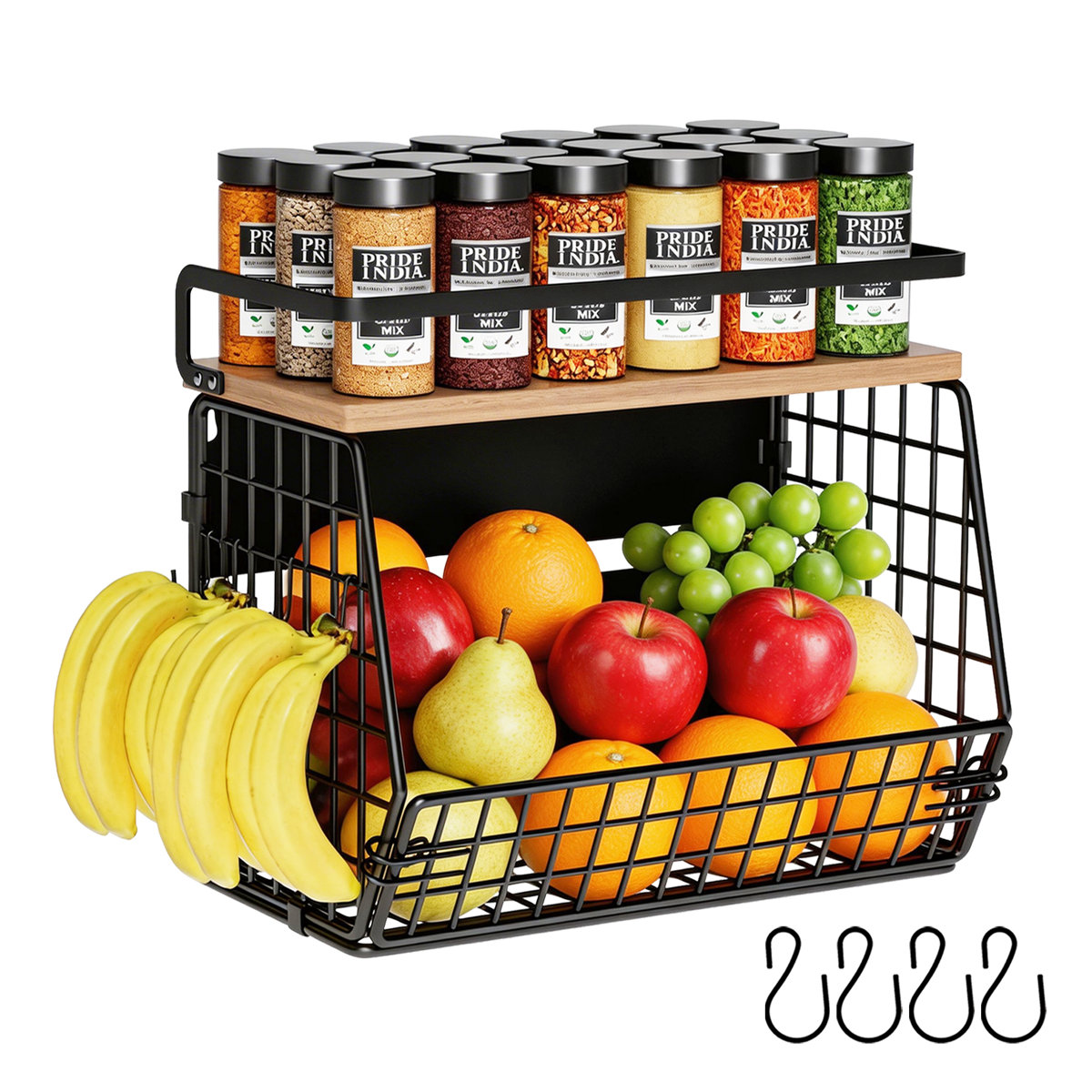 Black Magnetic Shelf for Fridge,Hanging Vegetable and Fruit Storage Bins ,Large Product Container Spice Rack for Refrigerator Kitchen Counter Pantry Single