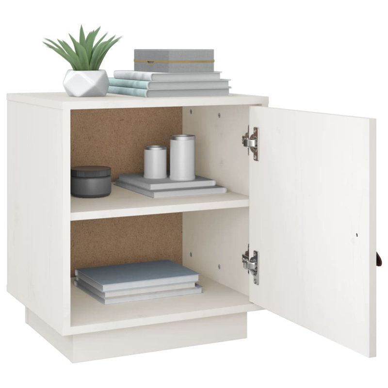 Solid Wood Bedside Table, White
