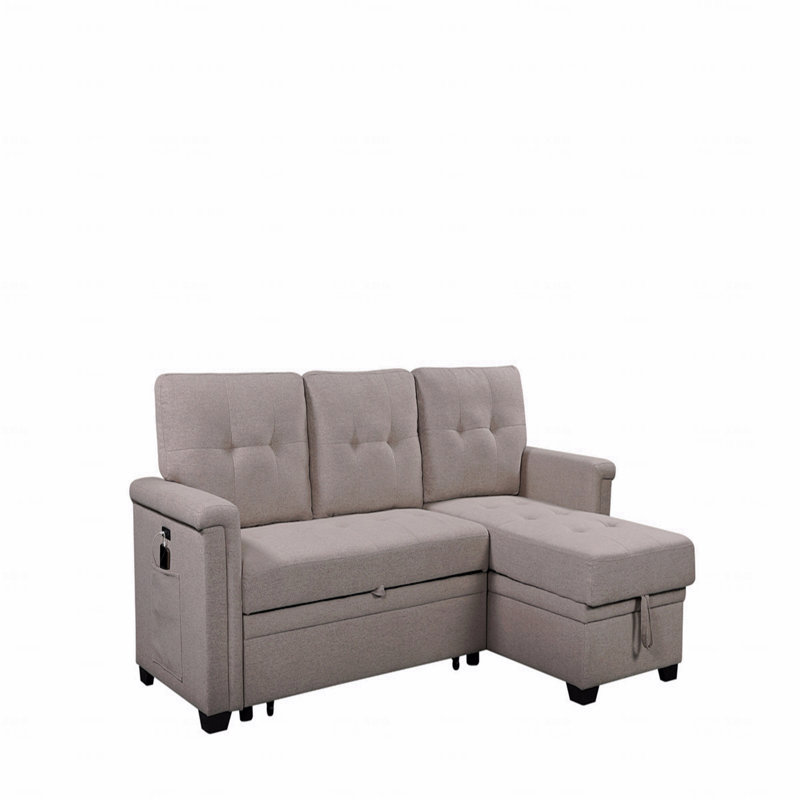 Sleeper, Reversible  Basic Sectional Sofa Sofa Sofa With Storage Chaise, USB Charging Ports And Pocket, Brown Linen
