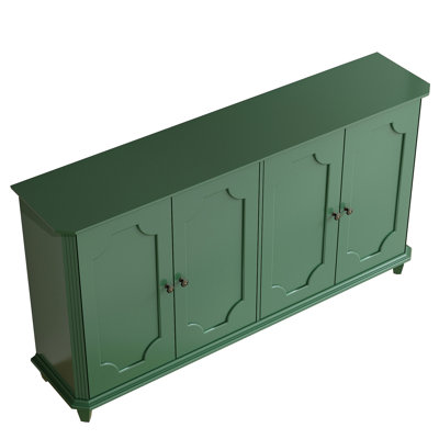 Buffet Farmhouse Buffet, crédence de rangement rétro à 4 portes avec portes décoratives courbées décoratives, grande console de rangement fermée
