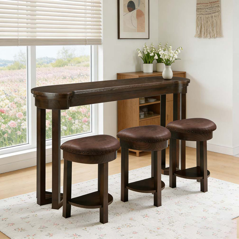 Ensemble de 4 tables de bar avec 3 tabourets de bar rembourrés en polyuréthane, Espresso