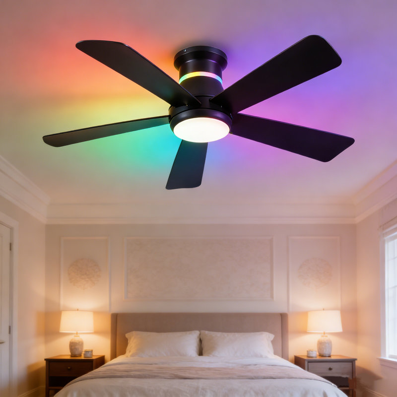 Ventilateur de plafond 46 po à 5 pales avec ensemble d'éclairage à DEL et télécommande, Noir, 46"
