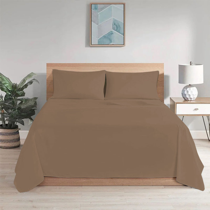 Hongsi 100% Egyptian-Like Cotton High-Quality Flat Bed Sheets, Super King (6'), Brown