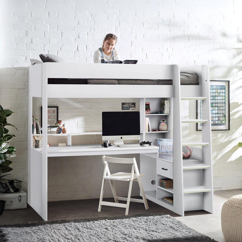 Sistine Rose Single (3') High Sleepers with Storage Included with Desk Included, White