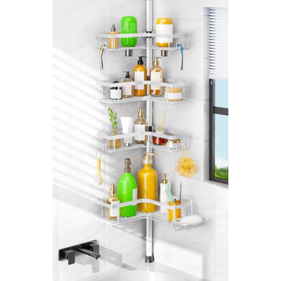 4-Tier Adjustable Tension Pole Shower Caddy with Soap Holder, 47-123 Inch