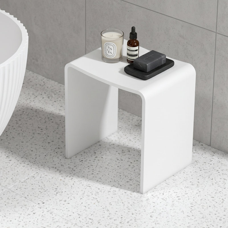 Tabouret de salle de bain en résine mate blanche mat à surface solide, White