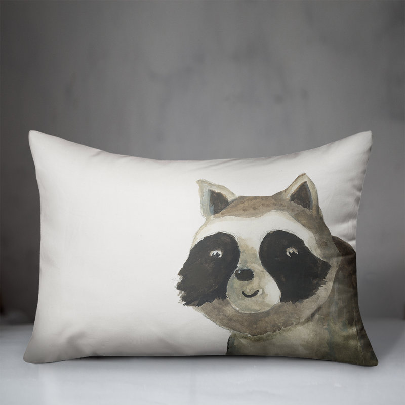 Coussin intérieur / extérieur Hello Raccoon, H 14 po x l 20 po, Rectangle