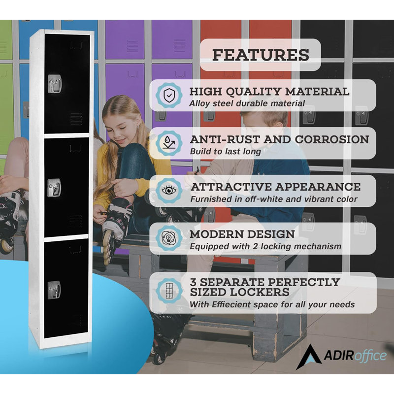 Black Steel 3-Tier Office Storage Locker