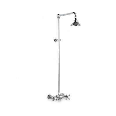 Outdoor Exposed Shower System 48 Inch Wall Mounted Set with Shower Head, Porcelain Hand Shower and Cross Handles