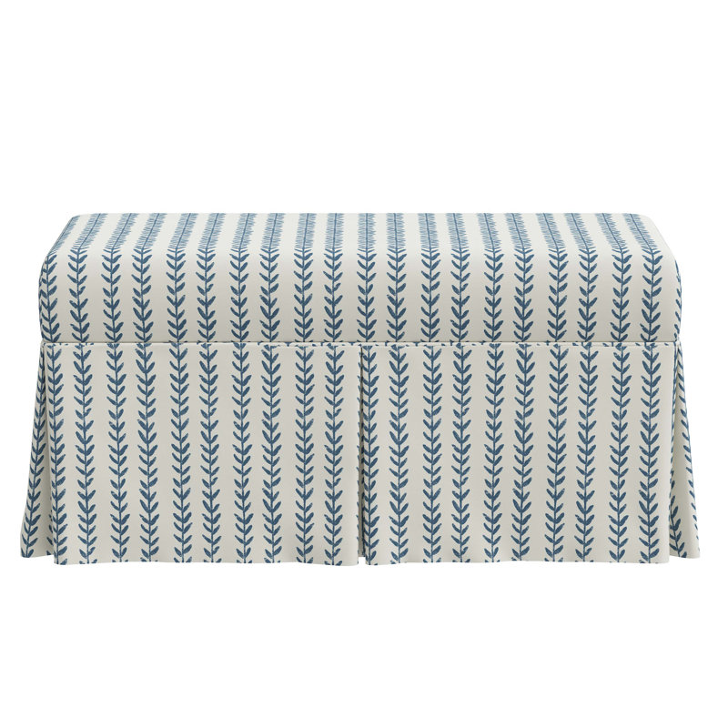 Banc de rangement rembourré Wyatt, Rayures à motif de vigne bleu cendré