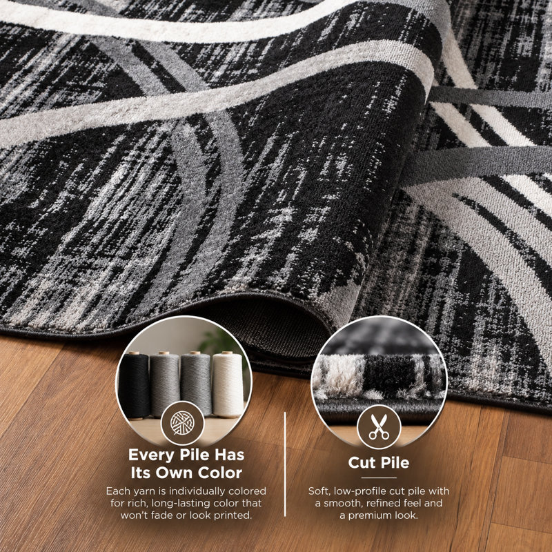 Arnaldur Geometric Area Rug, Black, Rectangle 7'10" x 10'2"
