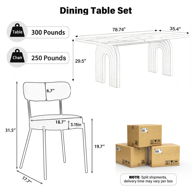 Ensemble de salle à manger moderne pour 6 personnes, table rectangulaire en MDF et chaises de salle à manger en tissu à motifs d'oursons pour la cuisine de la maison