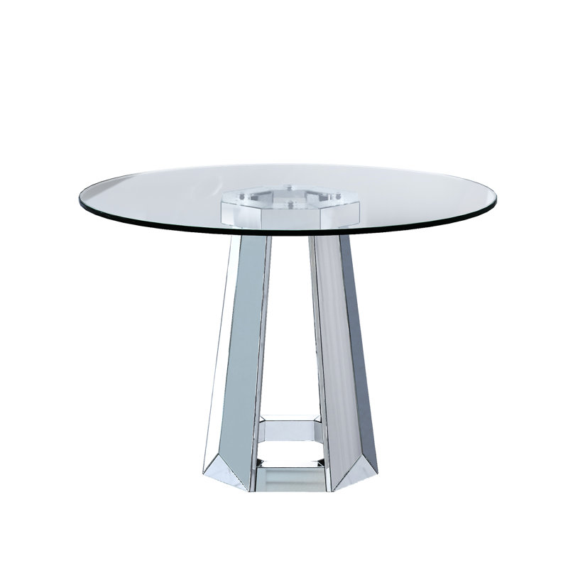 Table de salle à manger moderne en verre trempé rond minimaliste moderne, table en verre avec base ronde, table de cuisine