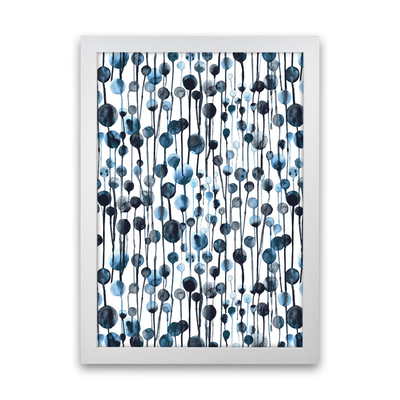 Dripping Dots Navy - Print, White Framed, 88cm H x 64cm W x 3cm D