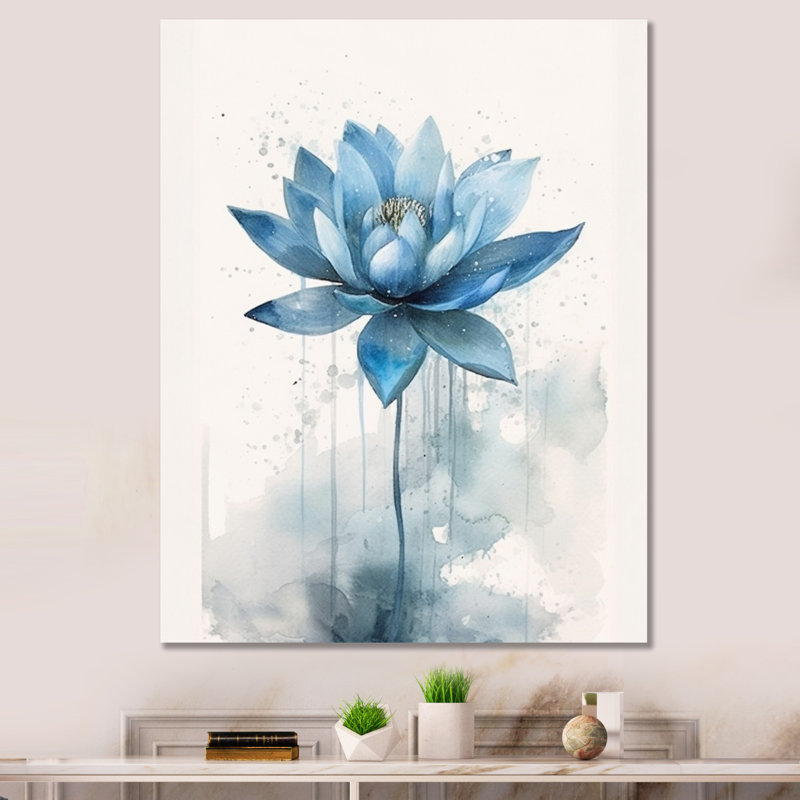 Réflexions rétro de lotus bleus, Toile tendue, H 32 po x l 16 po x P 1 po