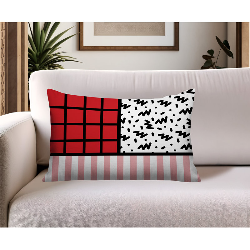 Oreiller rectangulaire réversible intérieur / extérieur Minka, Rouge, Rectangulaire H 18 po x l 25 po