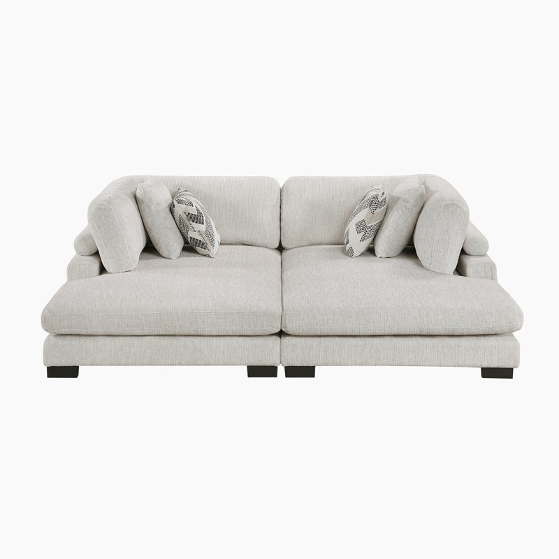 Brinsley 90" Modern Modular Chaise Lounge with Microfiber Fabric, Reversible cushions & 4 Pillows, Beige Microfiber