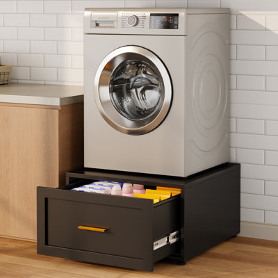 Lavabos et séchoirs en métal de l 28 po x P 28 po x P 16 po, socle de laveuse et sécheuse 500 lb avec tiroir de rangement, piédestal de buanderie universel avec tampons anti-vibration (noir, paquet de 1)