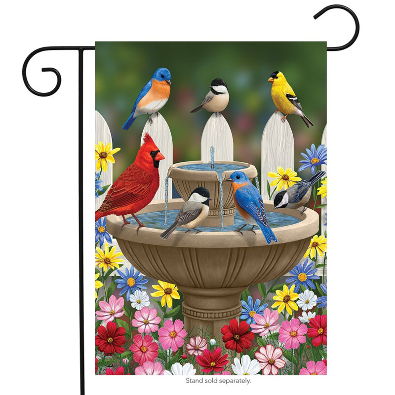 Drapeau de jardin saisonnier Birdbath Gathering